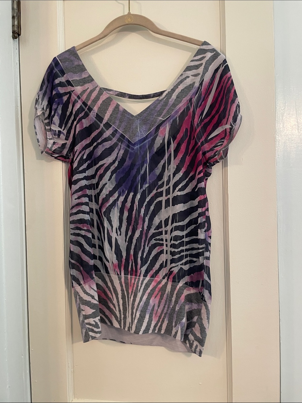 Vanity Gray Tee with Purple & Pink Zebra Stripes